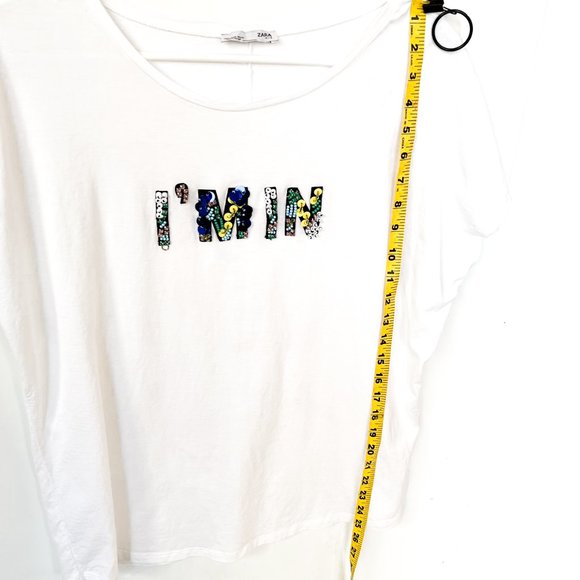 zara graphic white t-shirt w/sequin detail - Picture 2 of 4